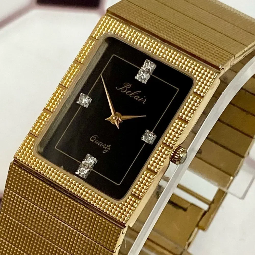 Vintage Belair Diamond Accented Black Dial Men’s Unisex Dress Watch